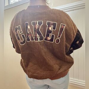 Brown Corduroy Jacket with Plaid Sleeves